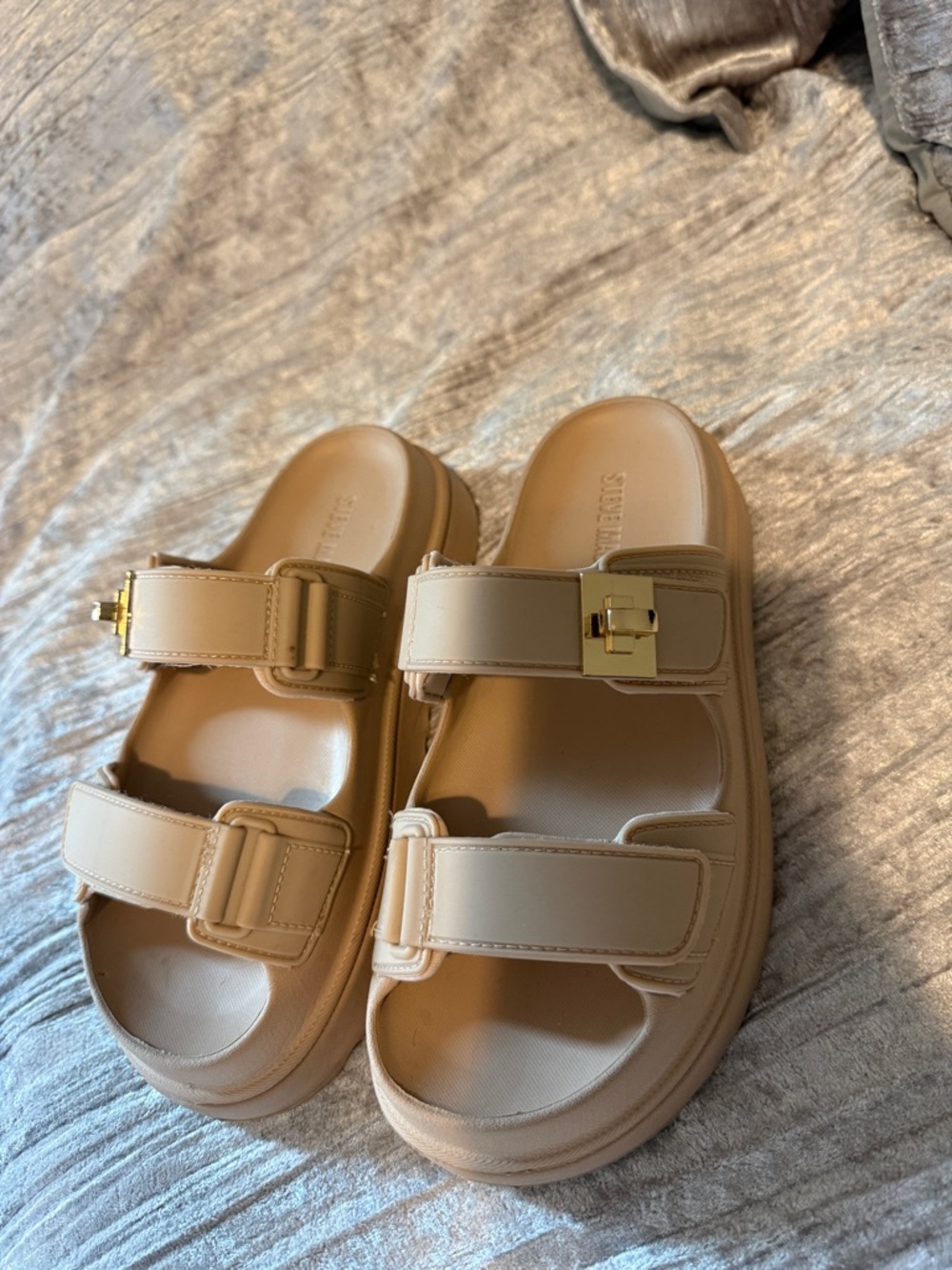 Steve Madden Women’s Beige Slide Sandals with Adjustable Straps